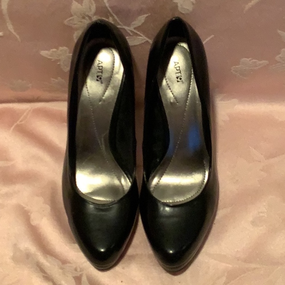 Apt9 black leather platform heels
